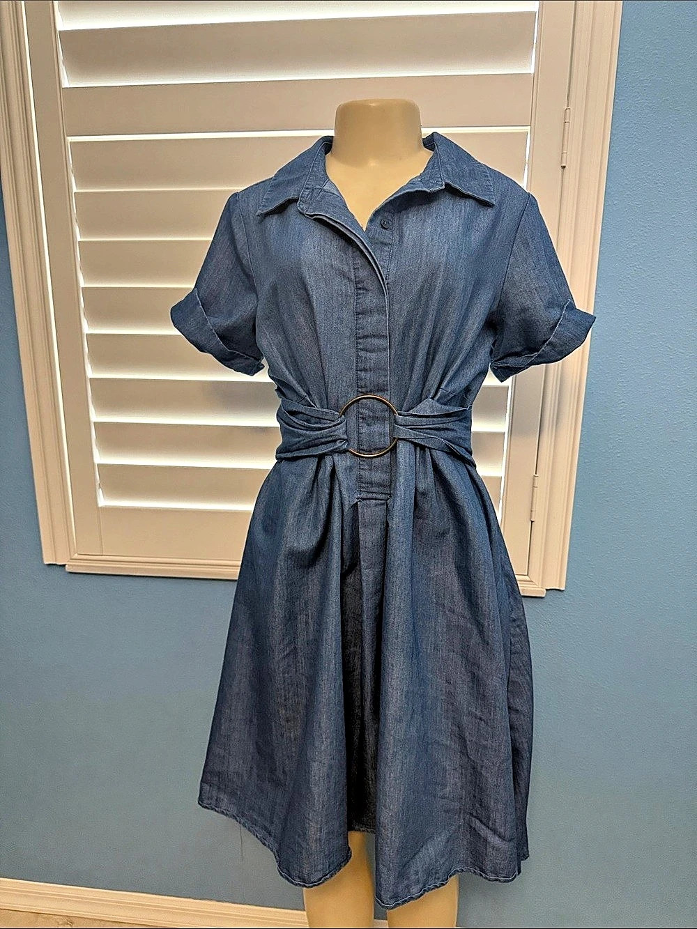 Denim Midi Shirt Dress with Belt